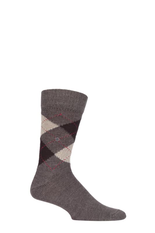 Mens 1 Pair Burlington Preston Extra Soft Feeling Argyle Socks Brown / Beige 40-46