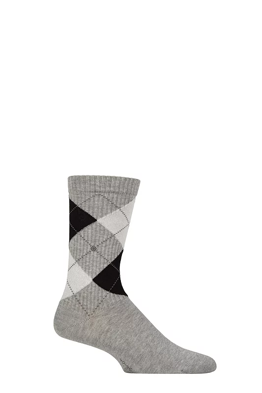 Mens 1 Pair Burlington Court Ribbed Argyle Cotton Sports Socks