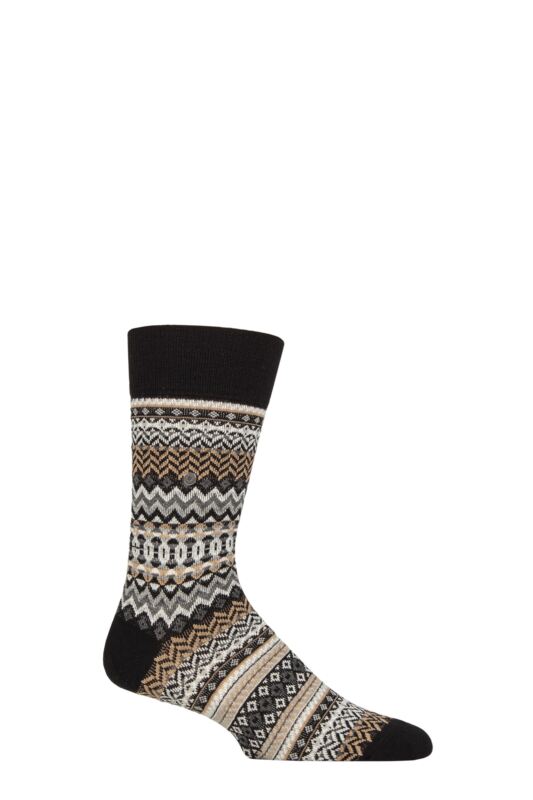 Mens 1 Pair Burlington Fair Isle Patterned Wool Socks
