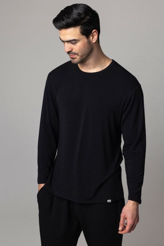 Mens 1 Pack Lazy Panda Bamboo Loungewear Selection Long Sleeved Top Black Long Sleeved Top XX Large