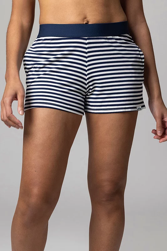 Women's 1 Pack Lazy Panda Bamboo Loungewear Selection Shorts Navy Stripe Shorts 10 Ladies