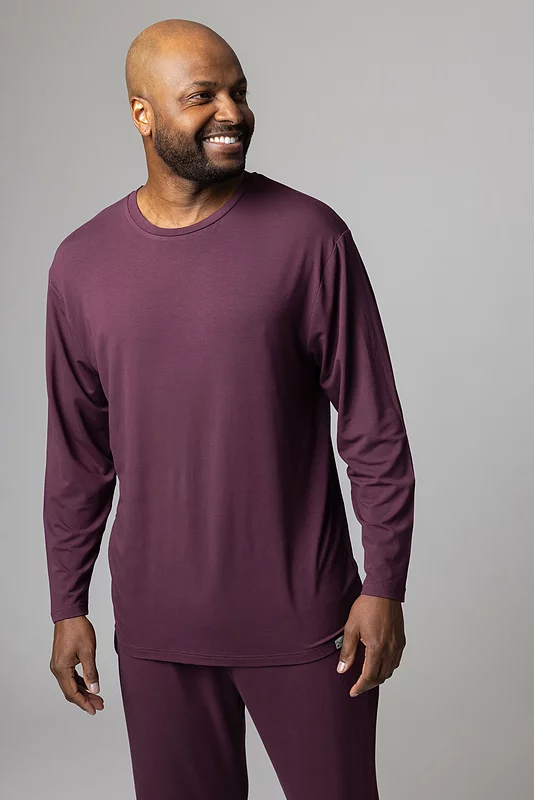 Mens 1 Pack Lazy Panda Bamboo Loungewear Selection Long Sleeved Top Burgundy Extra Large