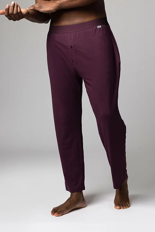 Mens 1 Pack Lazy Panda Bamboo Loungewear Selection Classic Bottoms Burgundy Small