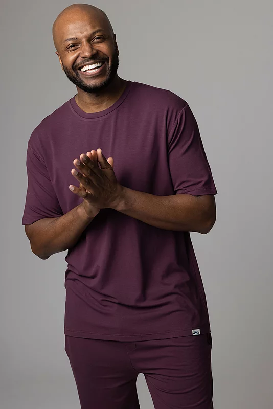 Mens 1 Pack Lazy Panda Bamboo Loungewear Selection T-Shirt Burgundy Small