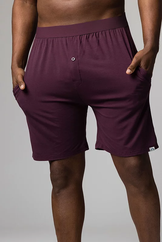 Mens 1 Pack Lazy Panda Bamboo Loungewear Selection Shorts Burgundy Medium