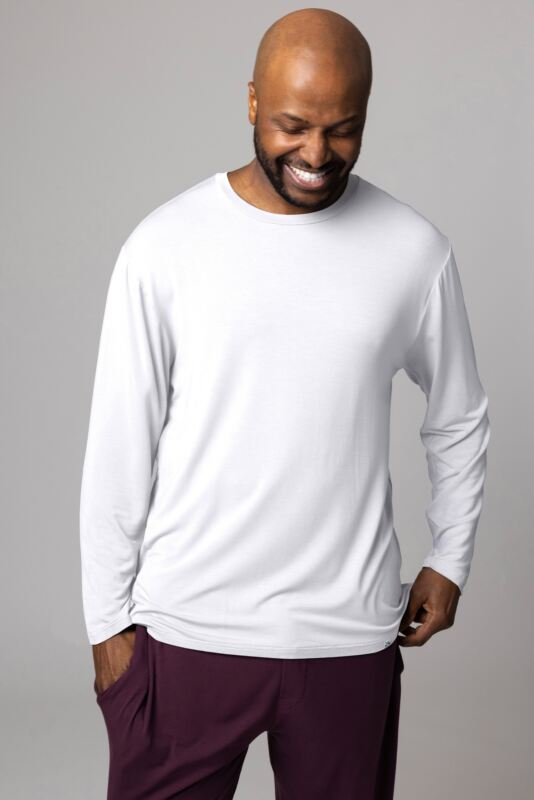 Mens 1 Pack Lazy Panda Bamboo Loungewear Selection Long Sleeved Top White Small