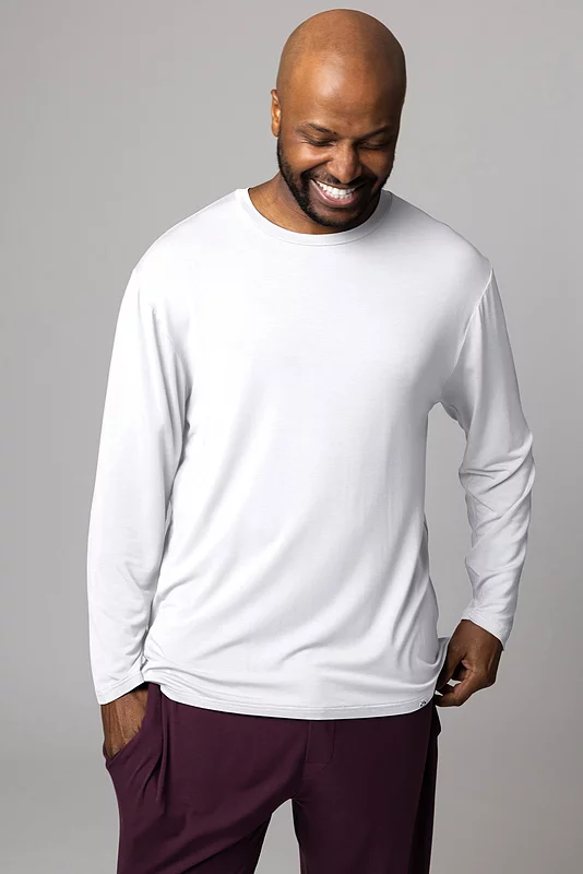 Mens 1 Pack Lazy Panda Bamboo Loungewear Selection Long Sleeved Top White Small