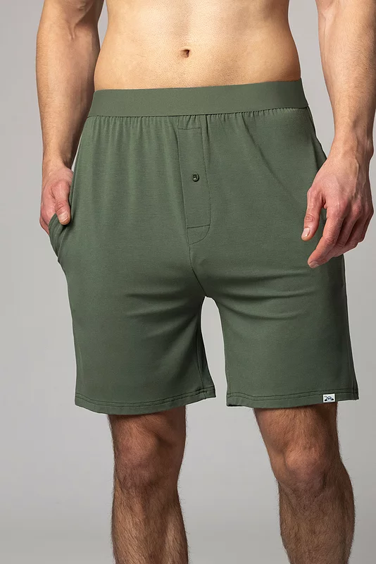 Mens 1 Pack Lazy Panda Bamboo Loungewear Selection Shorts Olive Green Small