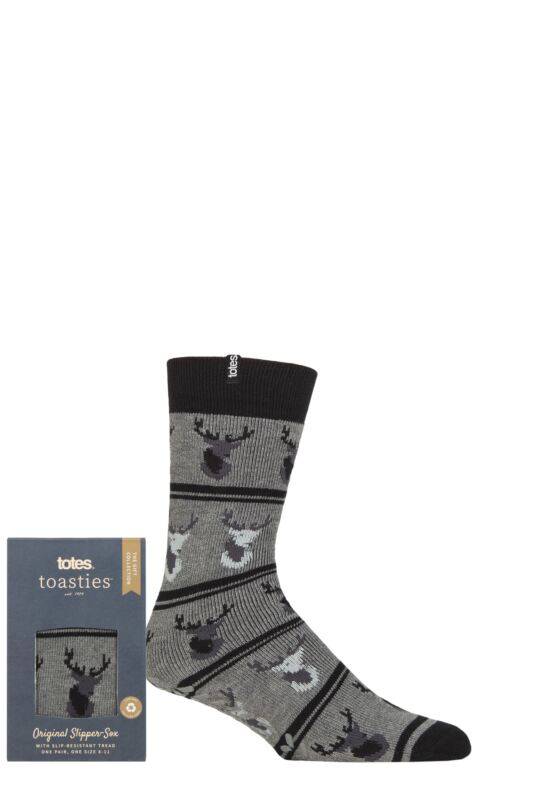 Mens 1 Pair Totes Original Novelty Slipper Socks with Grip