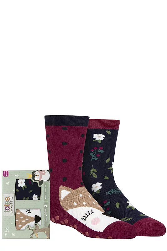 Girls 2 Pair Totes Tots Originals Novelty Slipper Socks Deer 2-3 Years