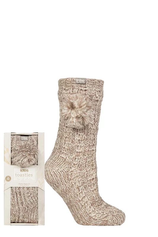 Women's 1 Pair Totes Luxury Sparkle Slipper Socks with Pom Poms