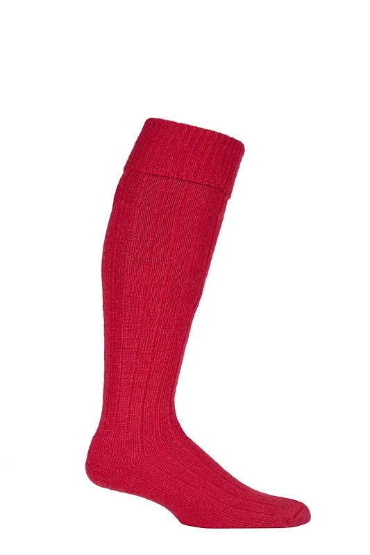 Mens and Women's 1 Pair SOCKSHOP of London Mohair Knee High Socks With Extra Cushioning and Ribbed Top Red 11-13