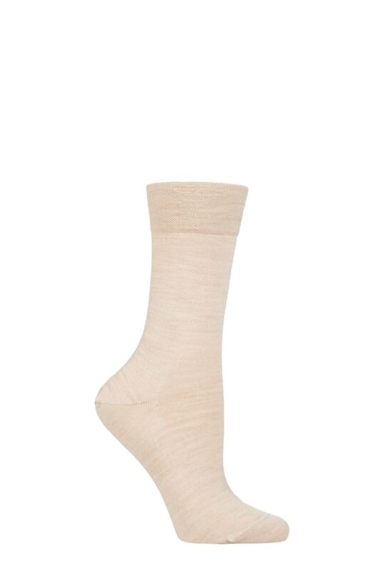 Women's 1 Pair Falke Sensitive Berlin Merino Wool Left And Right Comfort Cuff Socks Linen Melange 39-42
