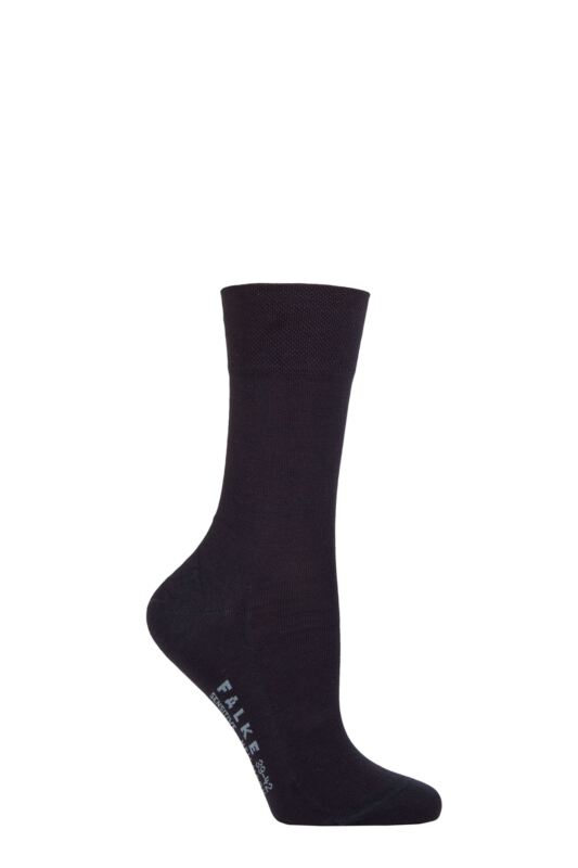 Women's 1 Pair Falke Sensitive New York Lyocell Gentle Grip Socks Dark Navy 2.5-5 Ladies