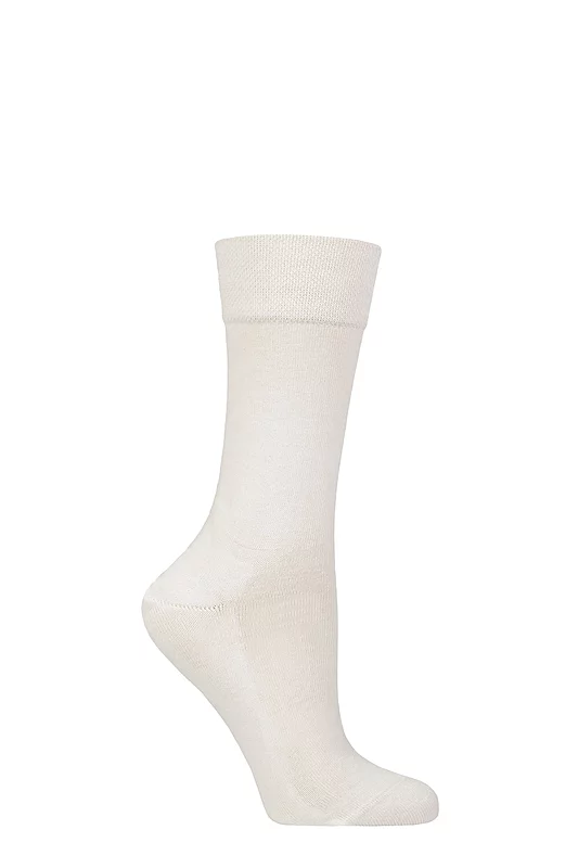 Women's 1 Pair Falke Sensitive London Left And Right Comfort Cuff Cotton Socks Off White 5.5-8 Women's
