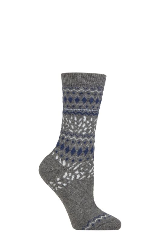 Women's 1 Pair Falke Cosy Wool Special Edition Classic Norwegian Patterned Socks Light Grey Melange 2.5-5 Women's