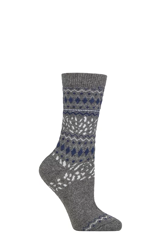 Women's 1 Pair Falke Cosy Wool Special Edition Classic Norwegian Patterned Socks Light Grey Melange 5.5-8 Women's