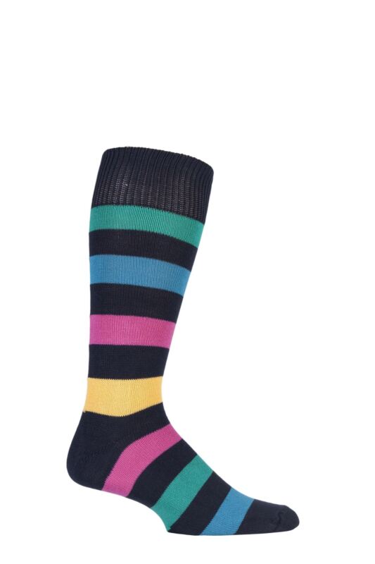 Mens 1 Pair SOCKSHOP of London Bold Broad Stripe Cotton Socks Rich Navy/Multi 7-11