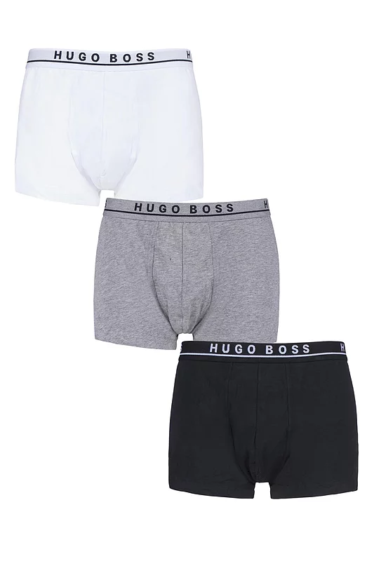Mens 3 Pack BOSS Plain Cotton Stretch Trunks