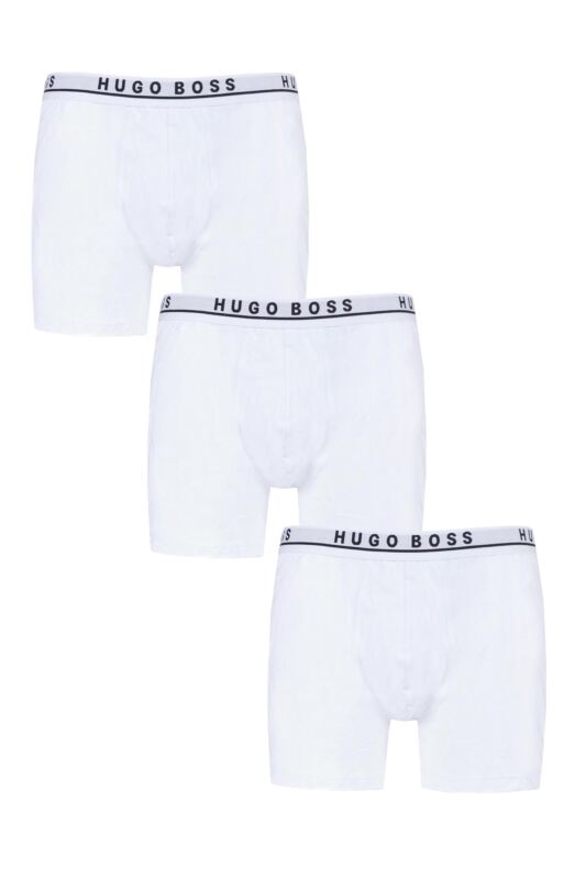 Mens 3 Pack BOSS Plain Cotton Stretch Longer Leg Boxer Briefs
