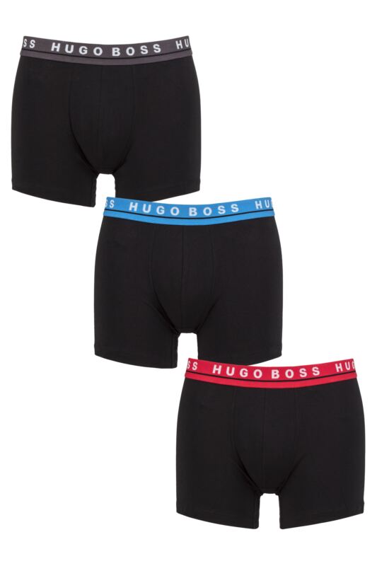 Mens 3 Pack BOSS Plain Cotton Stretch Longer Leg Boxer Briefs