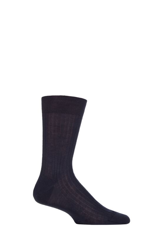 Mens 1 Pair Pantherella Knightsbridge 100% Pure Cashmere Ribbed Socks Navy 6.5-7.5 Mens 10.5 Inch
