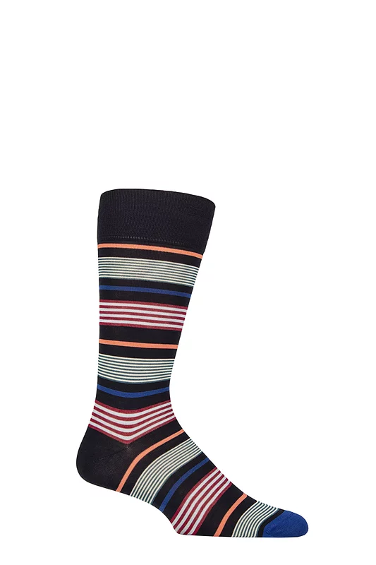 Mens 1 Pair Pantherella Wyatt Multi Stripe Cotton Socks Navy 7.5-9.5 Mens
