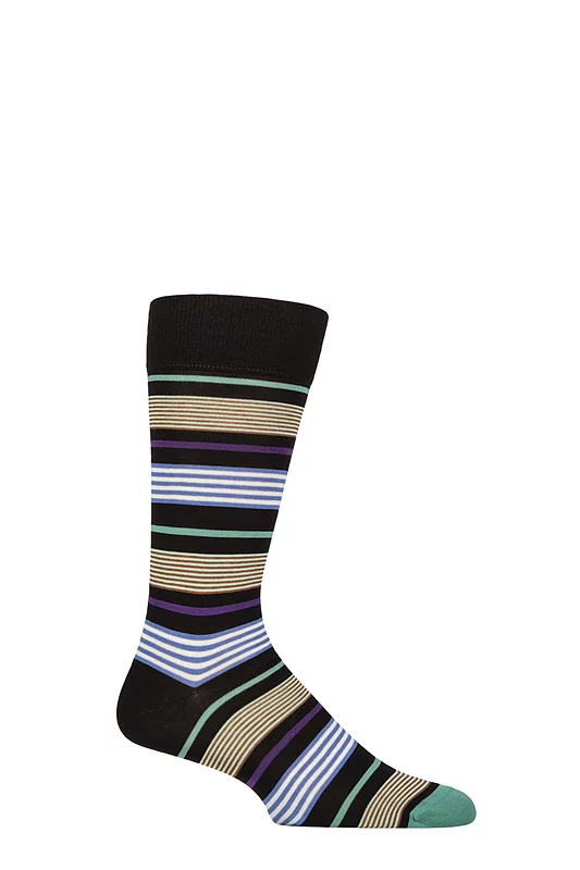 Mens 1 Pair Pantherella Wyatt Multi Stripe Cotton Socks Black 10-12 Mens