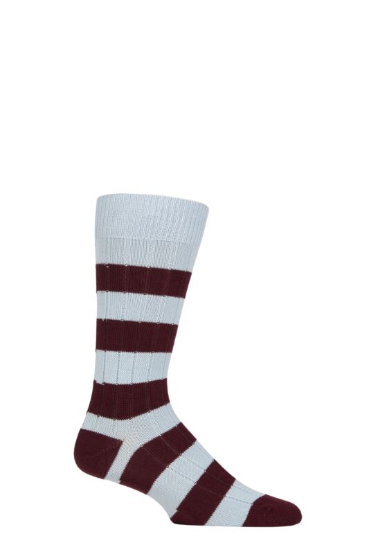 Mens 1 Pair Pantherella Selsey Striped Ribbed Leisure Socks Sky Blue 10-12 Mens