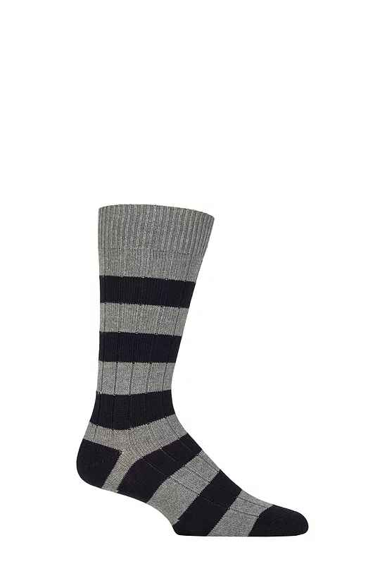 Mens 1 Pair Pantherella Selsey Striped Ribbed Leisure Socks Mid Grey 7.5-9.5 Mens