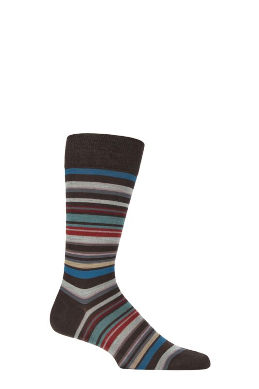 Mens 1 Pair Pantherella Quakers Merino Wool Striped Socks Chocolate / Red 7.5-9.5 Mens