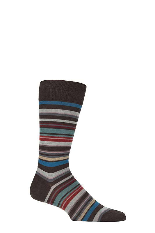 Mens 1 Pair Pantherella Quakers Merino Wool Striped Socks Chocolate / Red 10-12 Mens