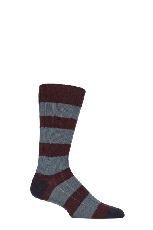 Mens 1 Pair Pantherella Fairford Leisure Weight Merino Wool Striped Socks Maroon 10-12 Mens