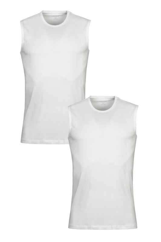 Mens 2 Pack Falke Daily Comfort Cotton Muscle Shirt White Large