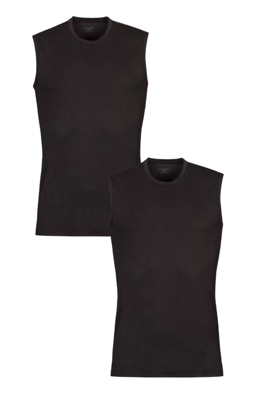 Mens 2 Pack Falke Daily Comfort Cotton Muscle Shirt Black Small