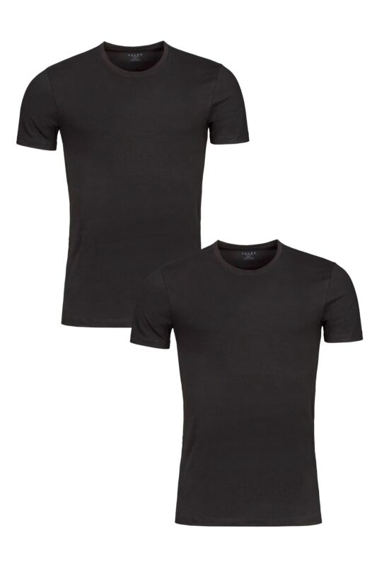 Mens 2 Pack Falke Daily Comfort Cotton Crew Neck T-Shirt Black Large