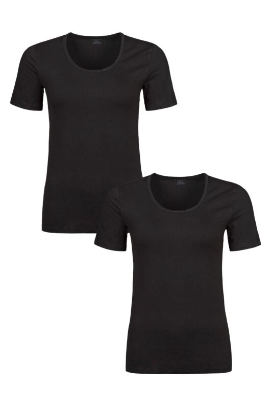 Women's 2 Pack Falke Daily Comfort Cotton T-Shirts Black Extra Small