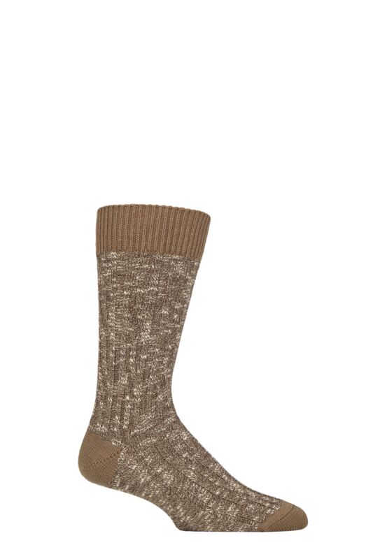 Men's 1 Pair Pantherella Cromford Merino Wool Textured Cable Leisure Socks Dark Camel Mix 10-12 UK