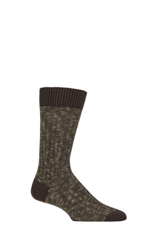 Men's 1 Pair Pantherella Cromford Merino Wool Textured Cable Leisure Socks Dark Brown Mix 7.5-9.5 Mens