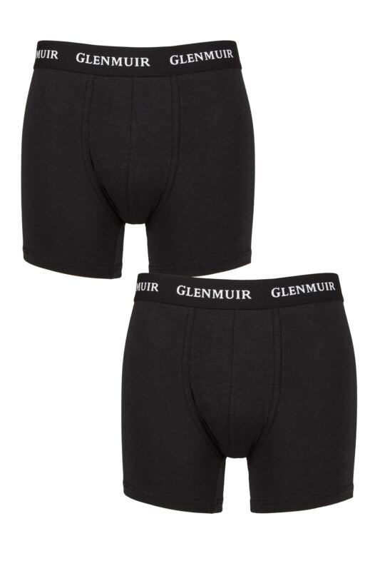 Mens 2 Pack Glenmuir Cotton and Bamboo Blend Long Leg Trunks Black S