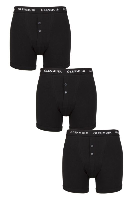 Mens 3 Pack Glenmuir William Button Front Cotton Boxer Shorts