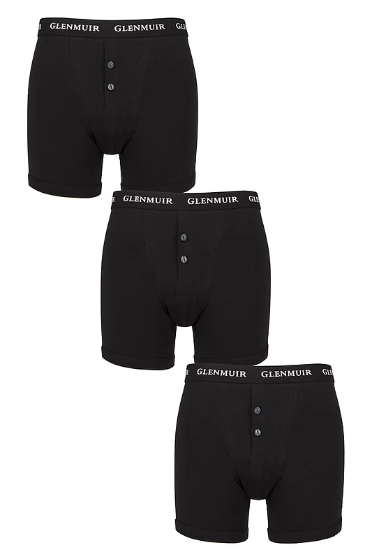 Mens 3 Pack Glenmuir William Button Front Cotton Boxer Shorts