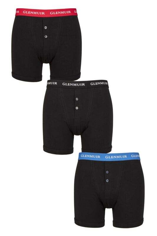 Mens 3 Pack Glenmuir William Button Front Cotton Boxer Shorts