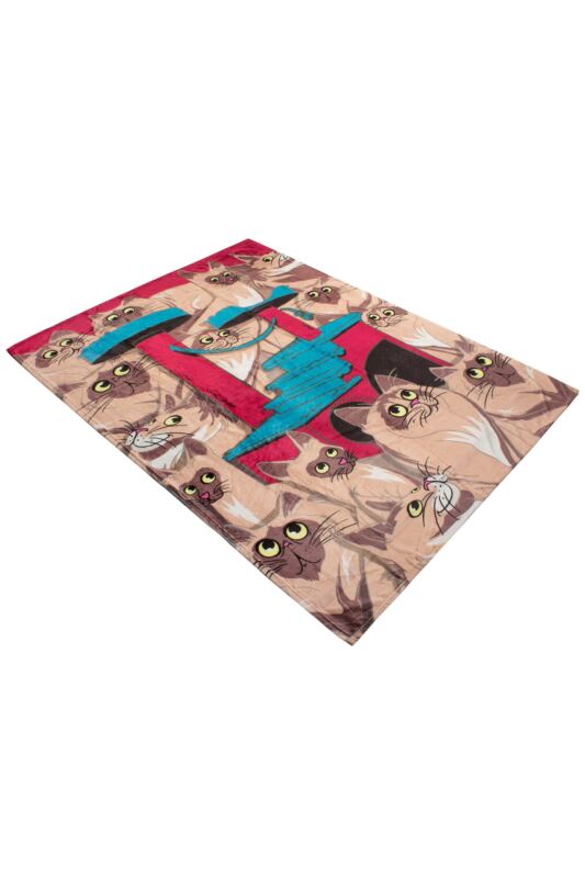 1 Pack Heat Holders 1.7 TOG Cat Pattern Blanket Cocoa 127*178CM