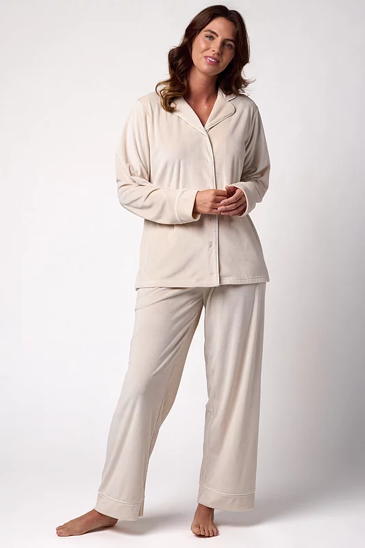 Women's 1 Pack Heat Holders Soul Warming Cosy Ribbed Pyjama Set Cream S