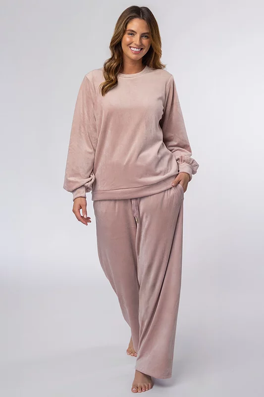 Women's 1 Pack Heat Holders Soul Warming Cosy Loungewear Set Dusky Pink S