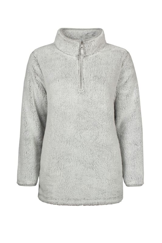 Women's 1 Pack Heat Holders Teddy Bear Quarter Zip Fleece Sweatshirt Grey M