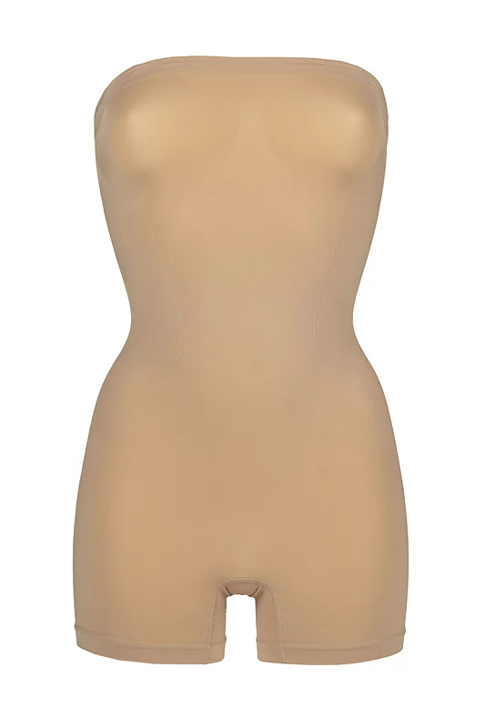 Women's 1 Pack Ambra Powerlite Bandeau Bodysuit Rose Beige UK 12-14