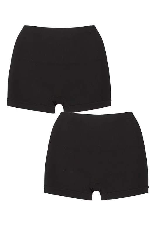 Ladies 2 Pack Ambra Seamless Smoothies Shorties Underwear Black UK 14-16