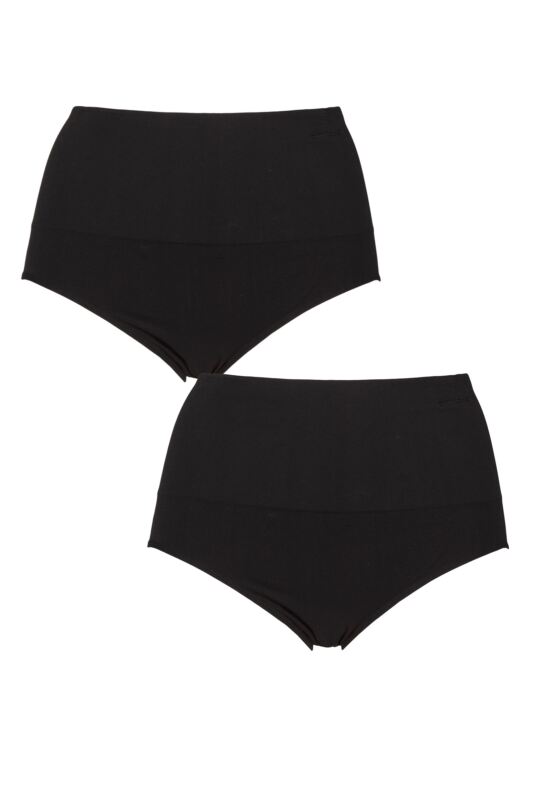 Women's 2 Pack Ambra Seamless Smoothies Full Brief Black 8-10 UK